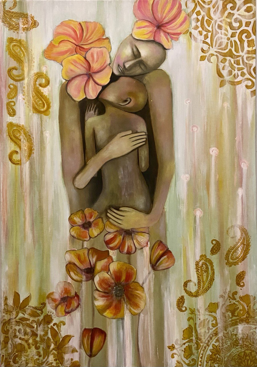 Untitled acrylic painting with floral forms