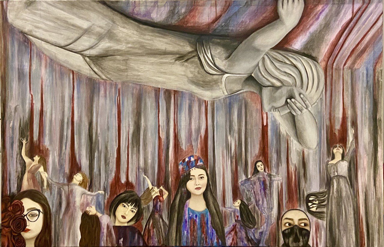 Untitled acrylic painting with multiple figures