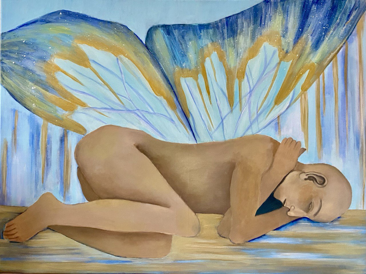 Untitled acrylic painting with a winged figure